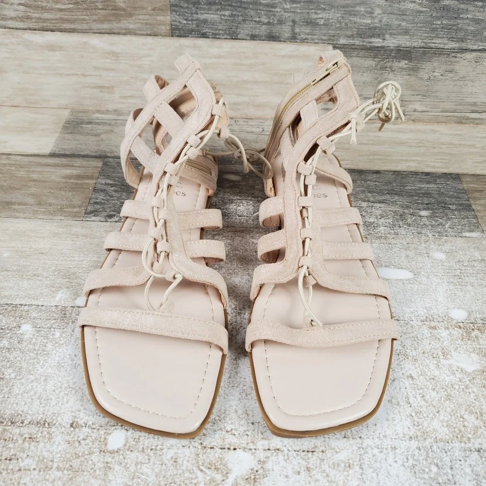 GC Shoes Alma Womens Gladiator Sandal Sz 8 Beige Suede Comfort Open & Square Toe